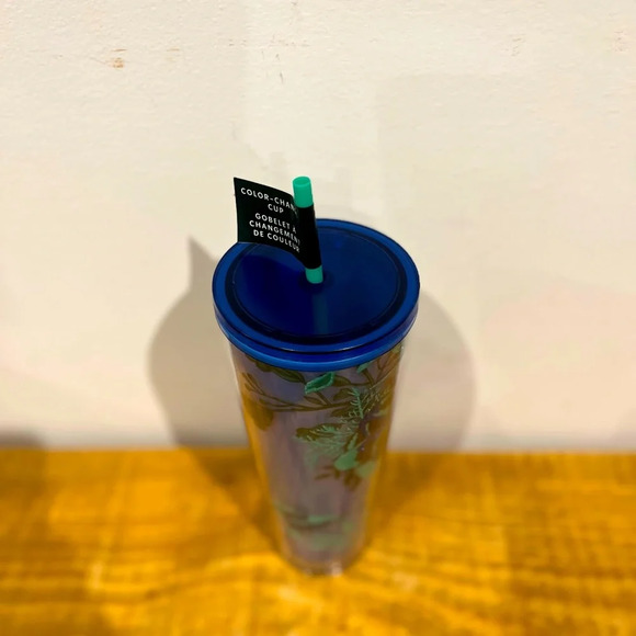 Starbucks‎ brand new blue and sparkling green floral and bird color changing cup - Picture 5 of 6